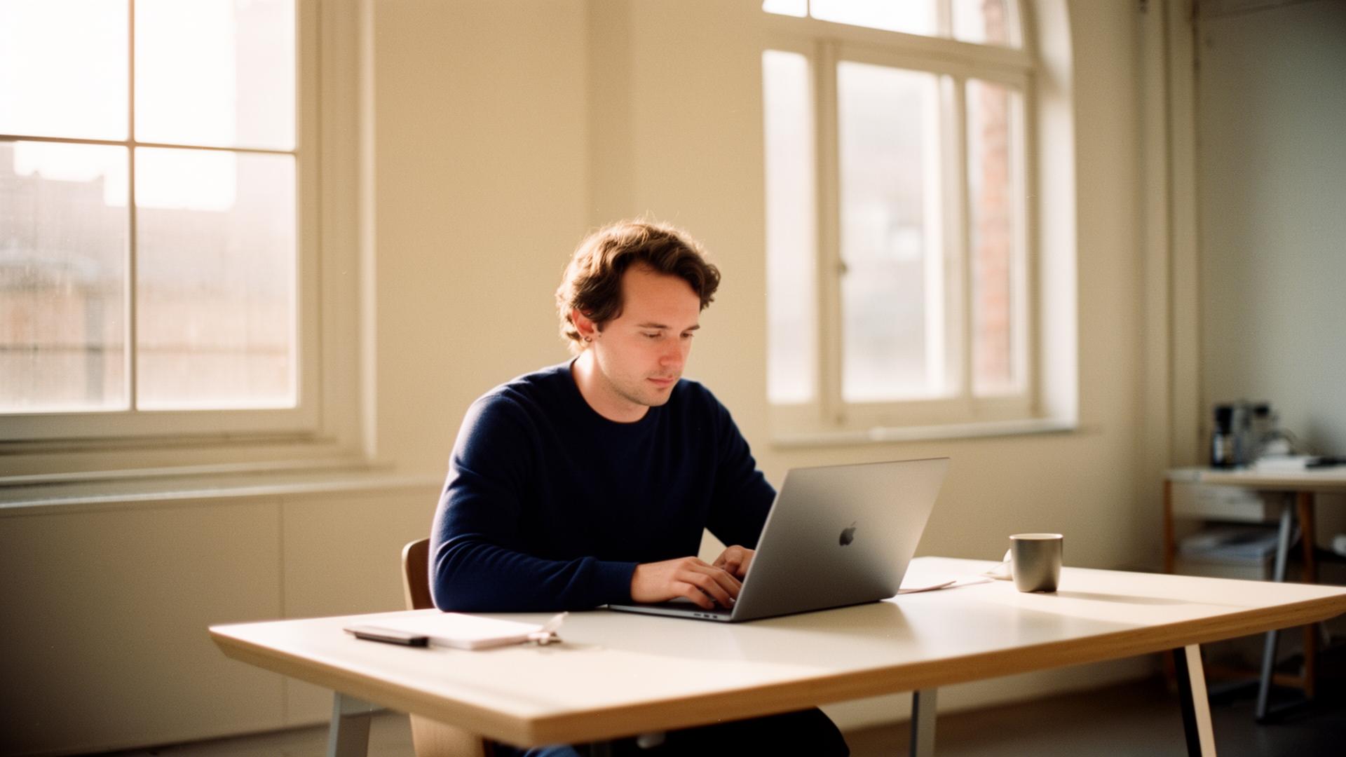 Founder working at a sunlit desk while TaxFlow Labs handles their sales tax